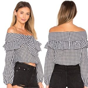 LOVERS + FRIENDS Gingham Off the Shoulder Top sz S